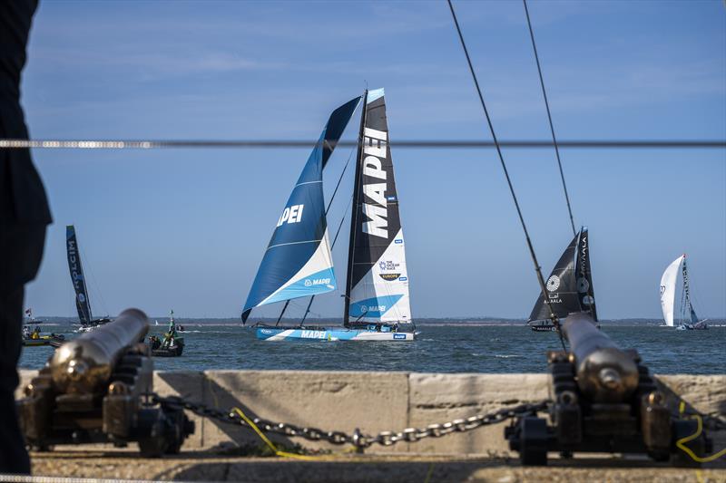 Allagrande Mapei Racing, skippered by Ambrogio Beccaria, crosses the Royal Yacht Squadron start line in Cowes, at the start of The Ocean Race Europe Leg 2 from Portsmouth - Cartagena - photo © Patrick Condy / The Ocean Race