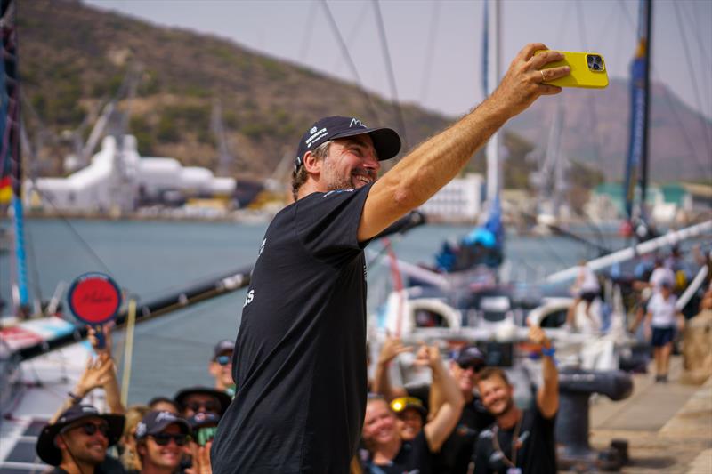 Boris Herrmann taking a team selfie moments before docking-off in Cartagena, Spaiin for Leg 3 of The Ocean Race Europe 2025 - photo © Marie Lefloch I Team Malizia