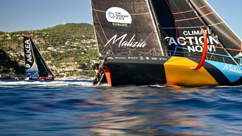 Team Paprec Arkea, skippered by Yoann Richomme & Team Malizia, skippered by Boris Herrmann, at the start of Leg 4 during The Ocean Race Europe in Nice, France - photo © Jean-Louis Carli / The Ocean Race Europe 2025