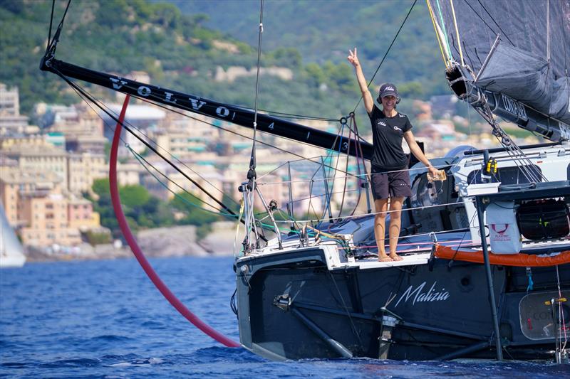 Team Malizia leaving Genova - Co-skipper Cole Brauer - photo © Jean-Louis Carli / The Ocean Race Europe