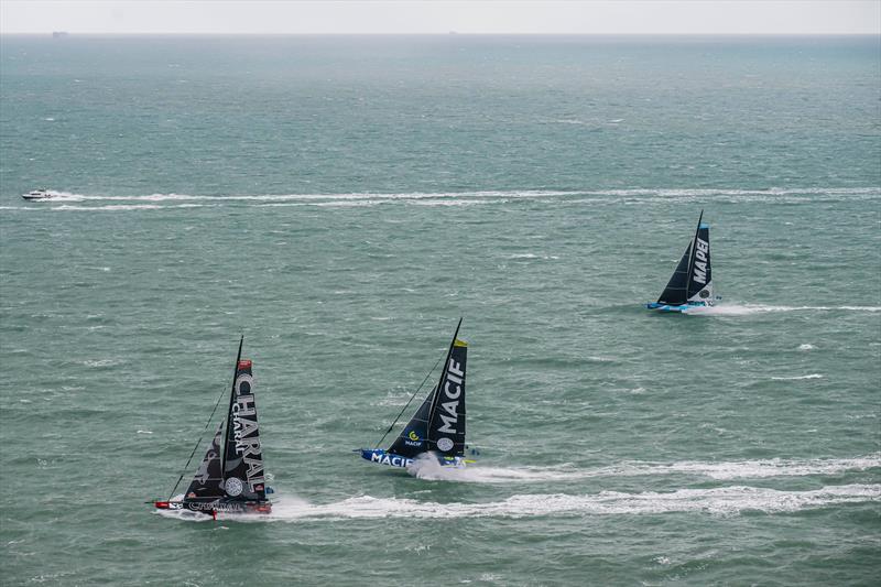 Charal, Macif and Alagrande Mapei during the Transat Café L'or Le Havre Normandie 2025 Start - photo © Vincent Curutchet / Alea