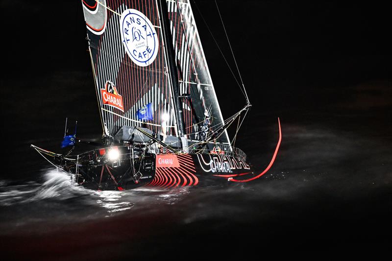 Jérémie Beyou and Morgan Lagravière on Charal 2 win the IMOCA division of the Transat Café L'OR 2025 photo copyright Jean-Louis Carli / Alea taken at  and featuring the IMOCA class
