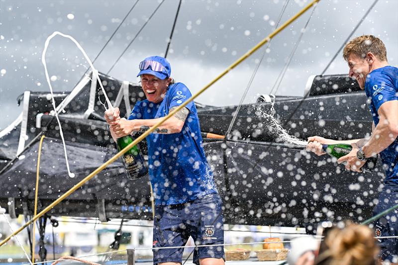 Francesca Clapcich and William Harris on 11th Hour Racing finish 2nd in the IMOCA division of the Transat Café L'OR 2025 - photo © Jean-Louis Carli / Alea