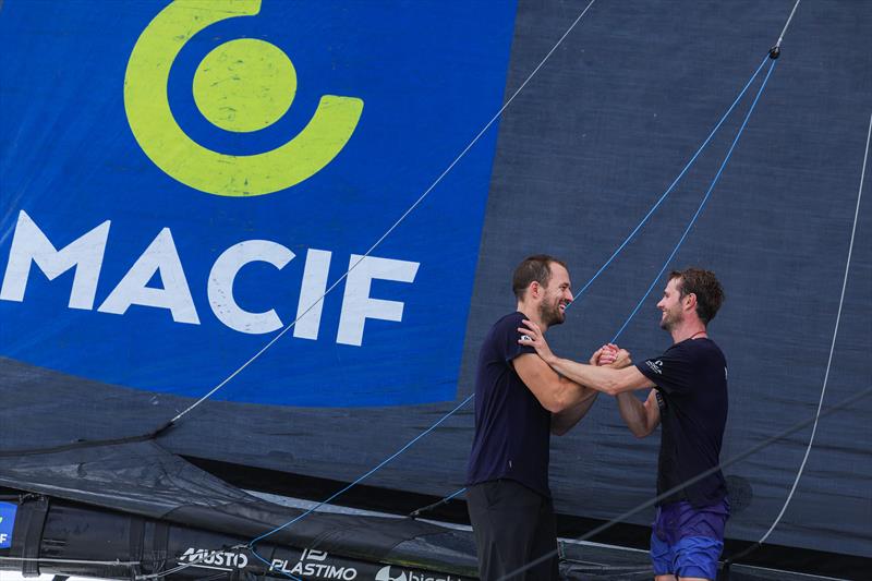 Sam Goodchild and Loïs Berrehar on Macif Santé Prévoyance finish 3rd in the IMOCA division of the Transat Café L'OR 2025 photo copyright Jean-Marie Liot / Alea taken at  and featuring the IMOCA class