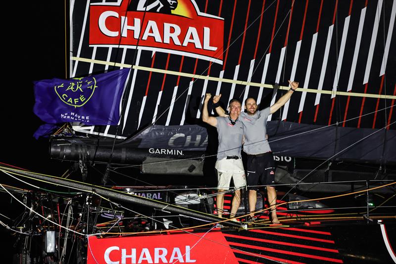 Jérémie Beyou and Morgan Lagravière on Charal 2 win the IMOCA division of the Transat Café L'OR 2025 photo copyright Jean-Marie Liot / Alea taken at  and featuring the IMOCA class