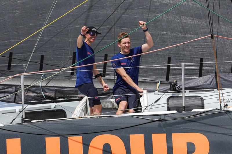 Francesca Clapcich and William Harris on 11th Hour Racing finish 2nd in the IMOCA division of the Transat Café L'OR 2025 photo copyright Jean-Marie Liot / Alea taken at  and featuring the IMOCA class