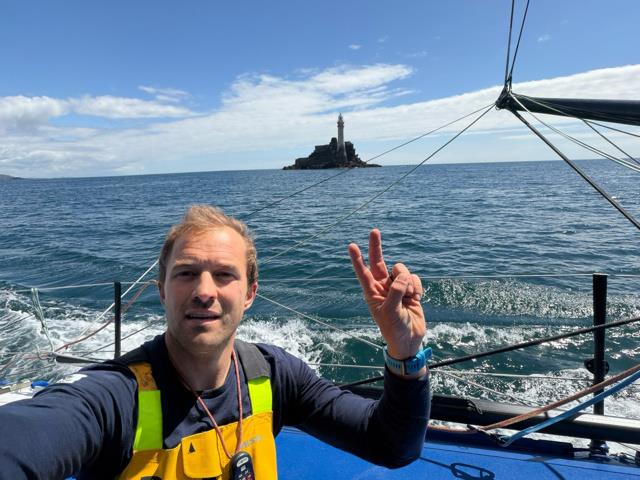 Sam Goodchild rounds the Fastnet rock in the 1000 Race photo copyright Sam Goodchild / 1000 Race taken at  and featuring the IMOCA class
