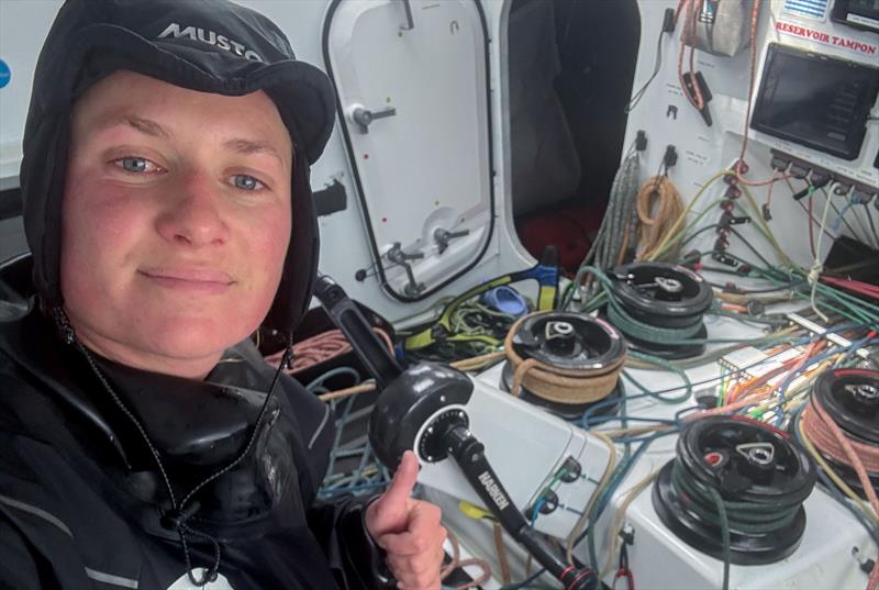 Elodie Bonafous trying to keep the lines running freely in the Vendée Arctique - photo © Elodie Bonafous