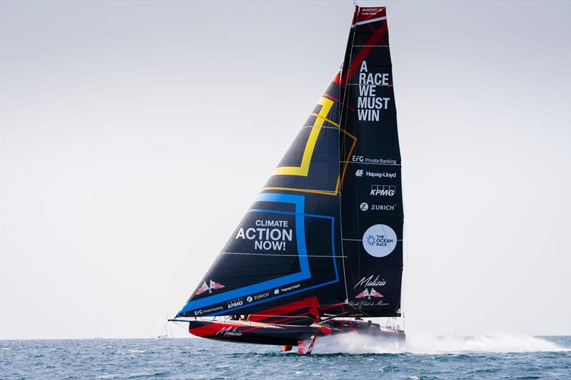 Malizia 4 foiling off the coast of Lorient, with guests including team members, people involved in the build, partners, and friends - photo © Eloi Stichelbaut | polaRYSE | Team Malizia