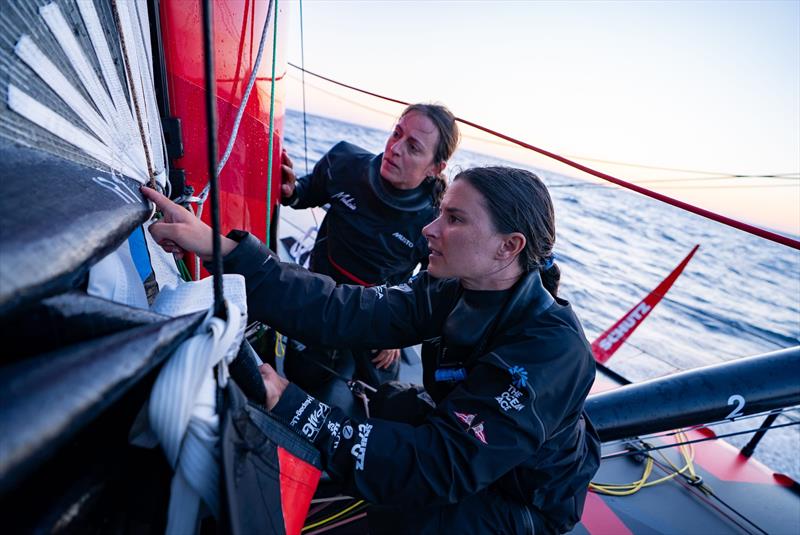 Co-skippers Justine Mettraux (left) and Cole Brauer (right) onboard Malizia 4 - photo © Gauthier Lebec / Team Malizia
