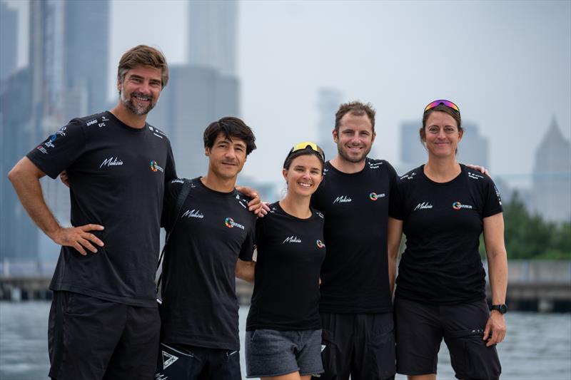 Team Malizia's crew for The Ocean Race Atlantic, from left to right: Boris Herrmann, Gauthier Lebec, Cole Brauer, Julien Villion and Justine Mettraux photo copyright Marie Lefloch / Team Malizia taken at  and featuring the IMOCA class