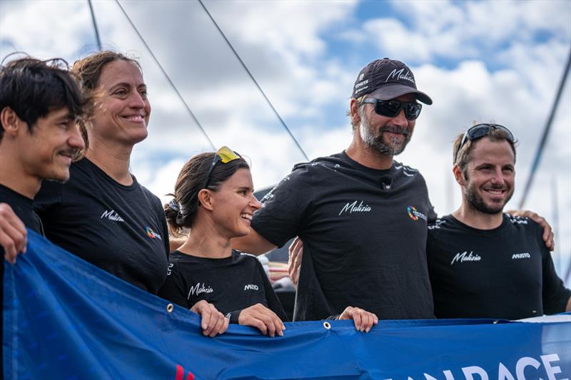 Malizia 4 crossing the finsih line in fourth place in The Ocean Race Atlantic - photo © Marie Lefloch / Team Malizia
