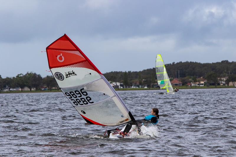 Emma Tallis third in Race 2 - Zhik Combined High Schools Sailing Championships photo copyright Red Hot Shotz Sports Photography taken at Belmont 16ft Sailing Club and featuring the O'pen Skiff class