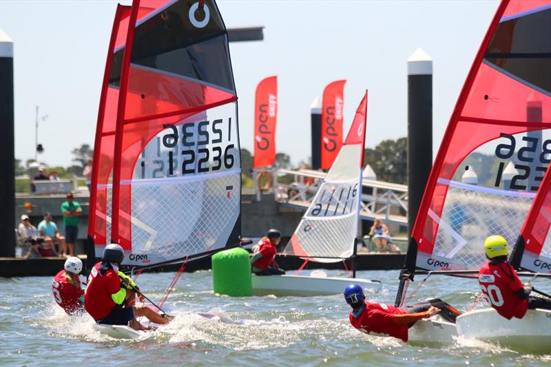 Tight mark rounding during the O'pen Skiff North American “Un-Regatta” at James Island Yacht Club, Charleston, SC photo copyright Tauri Duer taken at James Island Yacht Club and featuring the O'pen Skiff class