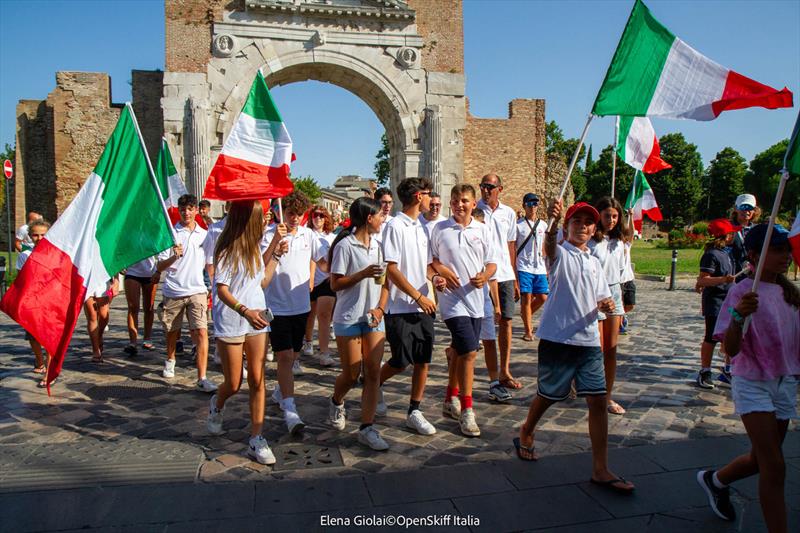 O'pen Skiff World Championship at Rimini Opening Ceremony photo copyright Elena Giolai / OpenSkiff Italia taken at Club Nautico Rimini and featuring the O'pen Skiff class