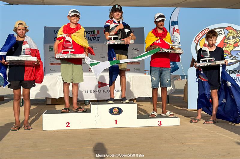 O'pen Skiff World Championship at Rimini - U15 Podium photo copyright Elena Giolai / OpenSkiff Italia taken at Club Nautico Rimini and featuring the O'pen Skiff class