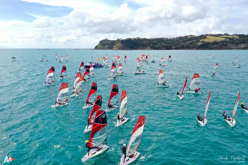 O'pen Skiff NZ Nationals - Manly SC - April 2024 photo copyright Jacob Frewtell Media taken at Manly Sailing Club and featuring the O'pen Skiff class