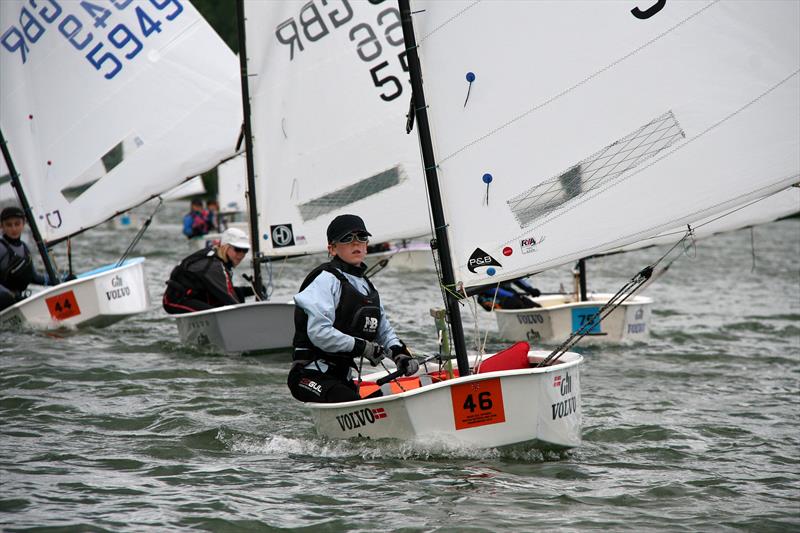 George Eames Matthews in the lead during the Hollowell Optimist Open photo copyright Richard Sturt taken at Hollowell Sailing Club and featuring the Optimist class