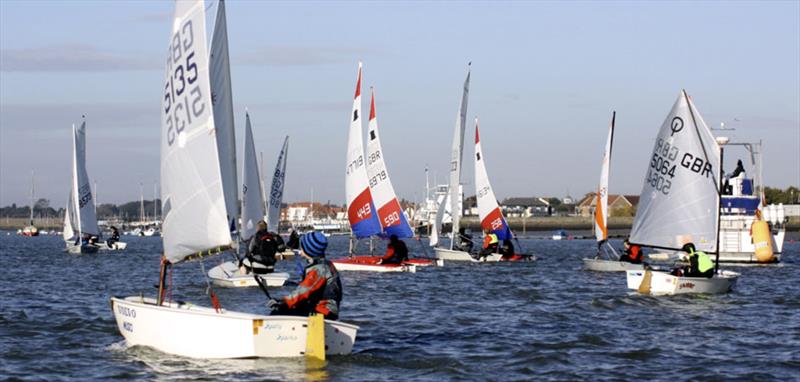 Set for the start during the RCYC Final Super Saturday Series photo copyright Tammy Fisher taken at Royal Corinthian Yacht Club, Burnham and featuring the Optimist class