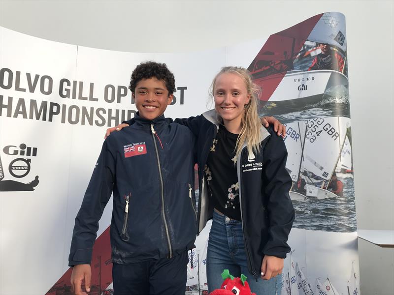 Volvo Gill Optimist British Nationals overall winner Christian Ebbin from Bermuda and British champion Emily Mueller - photo © Andy Green / www.greenseaphotography.co.uk