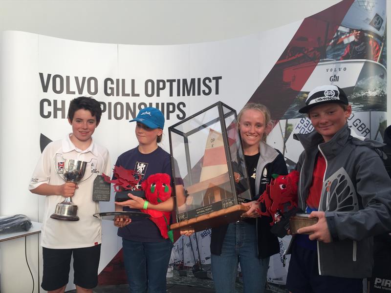 Volvo Gill Optimist British Nationals winners, British senior and junior gold fleet winners, Josh Lyttle, Arwen Fflur, Emily Mueller, Will Pank - photo © IOCA UK