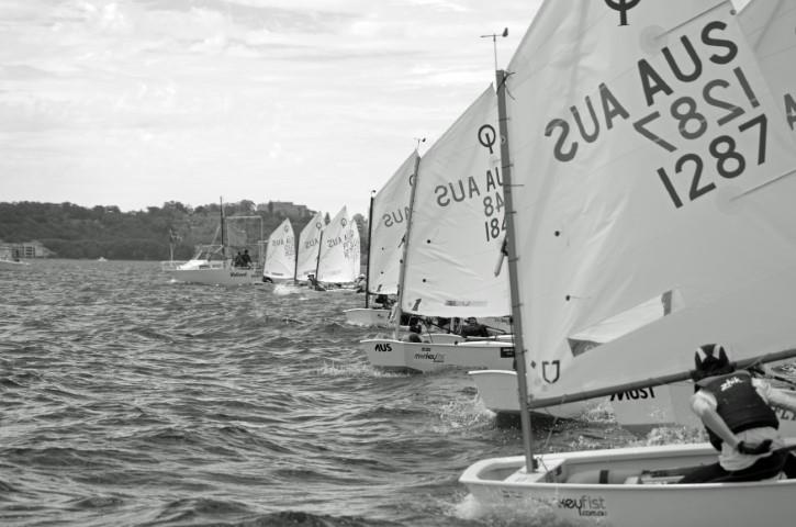 Startline action from the Optimist Western Australian State Championship photo copyright Rick Steuart taken at South of Perth Yacht Club and featuring the Optimist class