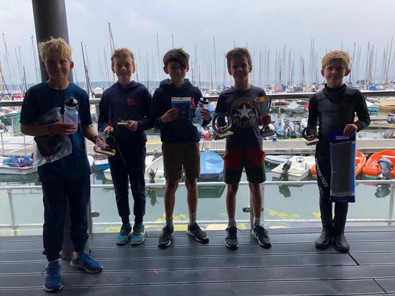 Parkstone Optimist Open Regatta fleet winners (l-r) Felix Howe, Felix Garlick, Oscar Wingate, Jonny Rogers, Fraser Hakes - photo © Elaine Hakes