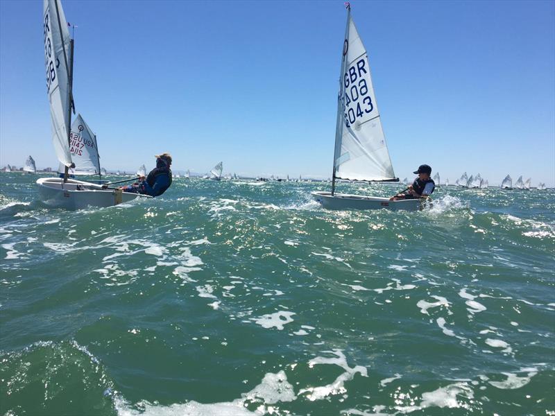 Tune Up before the first start during the Optimist Europeans in Cadiz photo copyright Steve Irish taken at Real Club Náutico de El Puerto de Santa María and featuring the Optimist class