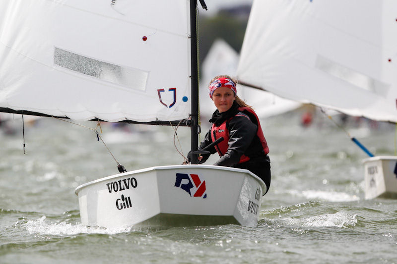 Hannah Tucker on day two of the RYA Eric Twiname Championships photo copyright Paul Wyeth / RYA taken at Rutland Sailing Club and featuring the Optimist class