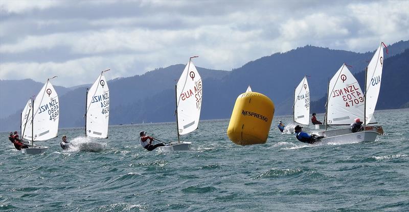 Approach wing mark – Day 1 Toyota NZ Optimist Nationals - Queen Charlotte Yacht Club photo copyright Christel Hopkins taken at Queen Charlotte Yacht Club and featuring the Optimist class