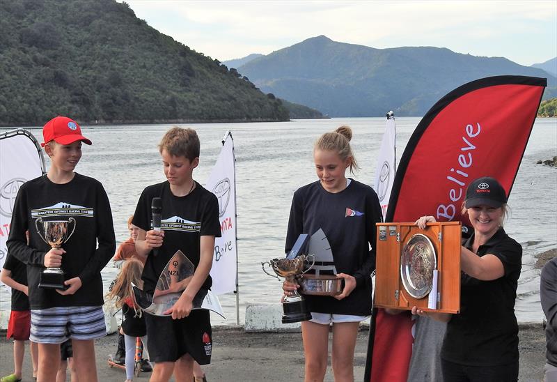 NZ winners 1-2-3 - Toyota NZ Optimist Championships, Queen Charlotte YC, April 2018 - photo © Christel Hopkins