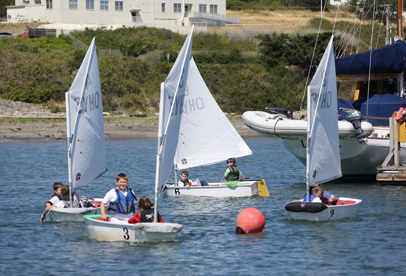 Junior sails learn the ropes at the 2017 Whidbey Island Race Week's Kid's Camp photo copyright Jan Anderson taken at  and featuring the Optimist class