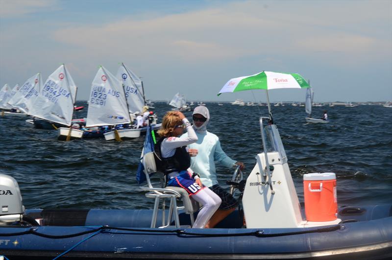 Stephan Baker relaxes aboard his coach's boat between races. He is a member of the USA Worlds Team photo copyright Talbot Wilson taken at Pensacola Yacht Club and featuring the Optimist class