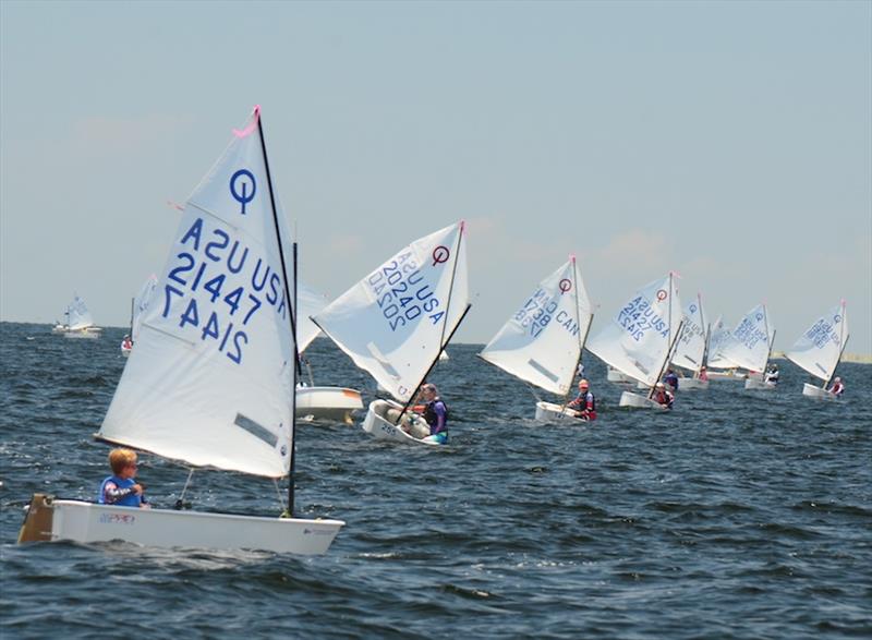 Gil Hackel, 21447, of Pensacola was in 13th place after four sets of races in the 2018 Optimist National Championship sailed out of Pensacola Yacht Club photo copyright Talbot Wilson taken at Pensacola Yacht Club and featuring the Optimist class