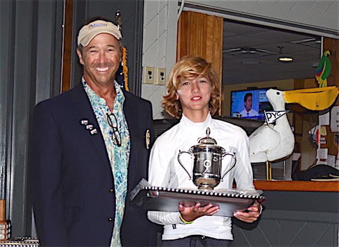 Stephan Baker was Overall Champion Sailor n the 2018 Optimist National Championship sailed out of Pensacola Yacht Club. The Silver loving cup and tray were presented to Baker by Tom Pace, Jr the Optimist Nationals chairman. - photo © Talbot Wilson