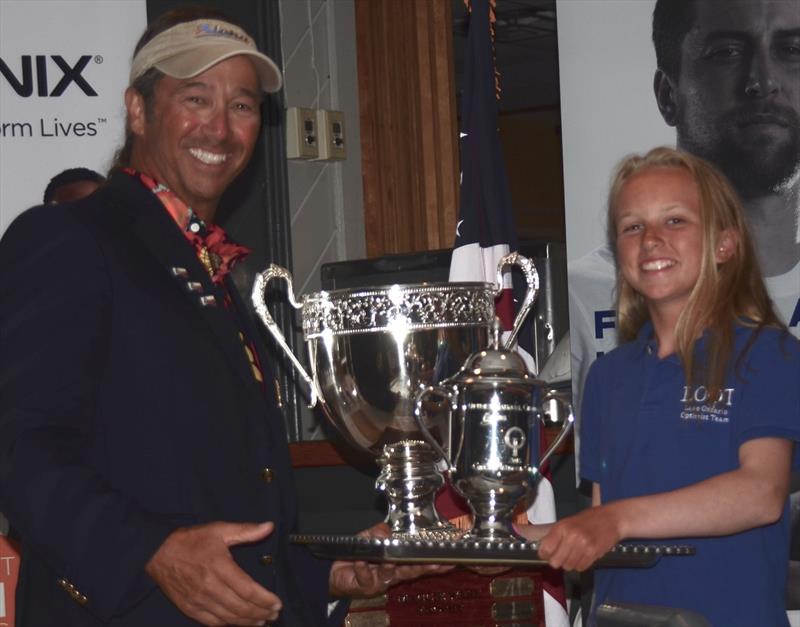 Samara Walshe from New York won Today's Girls National Championship leading the 66 other sailors with 9 points 2018 Optimist National Championship sailed out of Pensacola Yacht Club. Prizes were presented to Samara by Tom Pace photo copyright Talbot Wilson taken at Pensacola Yacht Club and featuring the Optimist class