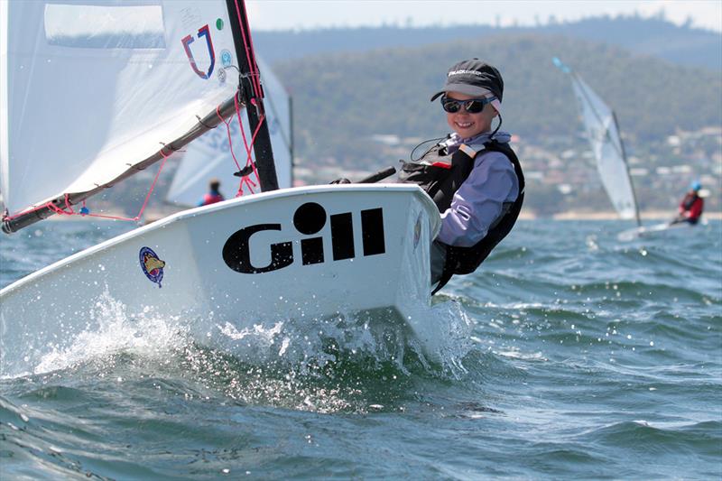 Faye Read was really enjoying her sailing in the Optimists on the River Derwent - International Optimists National Championship 2019 photo copyright Pete Harmsen taken at Sandy Bay Sailing Club and featuring the Optimist class