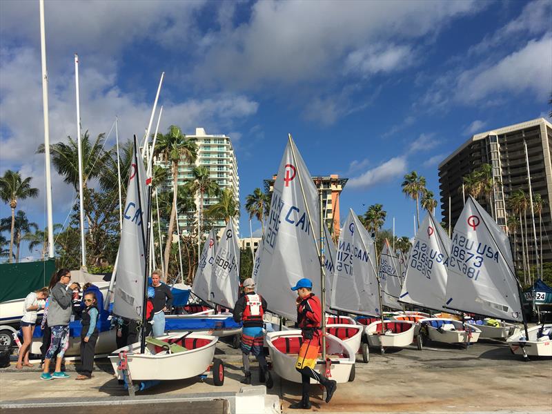 Rigging to race at the 2018 Miami Sailing Week photo copyright Miami Sailing Week taken at  and featuring the Optimist class