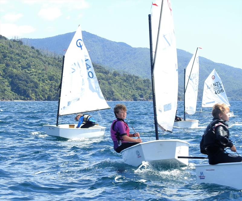  Eden Amos (left) and Fin Stichbury (right) - Open fleet Optimist - Queen Charlotte Yacht Club - photo © Queen Charlotte Yacht Club