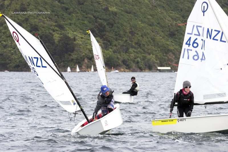 Opti sailors - Left on the tack Moss Hopkins QCYC - Interislander Champs - Day 2, Queen Charlotte YC - February 24, 2019  photo copyright Lamirana Photography taken at Queen Charlotte Yacht Club and featuring the Optimist class