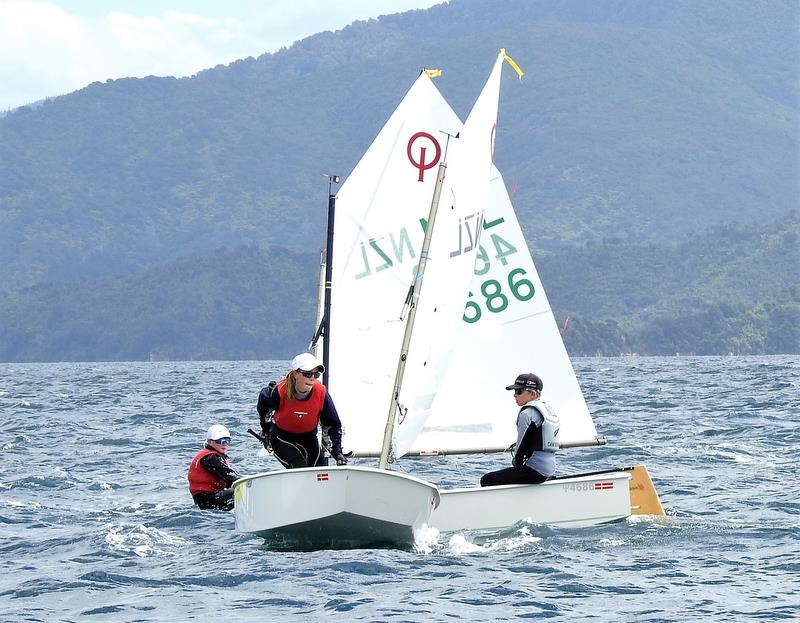 Approaching gate - Interislander Champs - Day 2, Queen Charlotte YC - February 24, 2019  photo copyright Lamirana Photography taken at Queen Charlotte Yacht Club and featuring the Optimist class