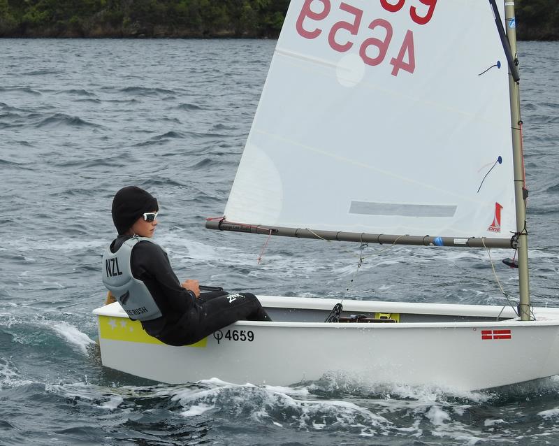 4810 George Lee Rush (1st overall) - Interislander Champs - Day 2, Queen Charlotte YC - February 24, 2019  photo copyright Christel Hopkins taken at Queen Charlotte Yacht Club and featuring the Optimist class