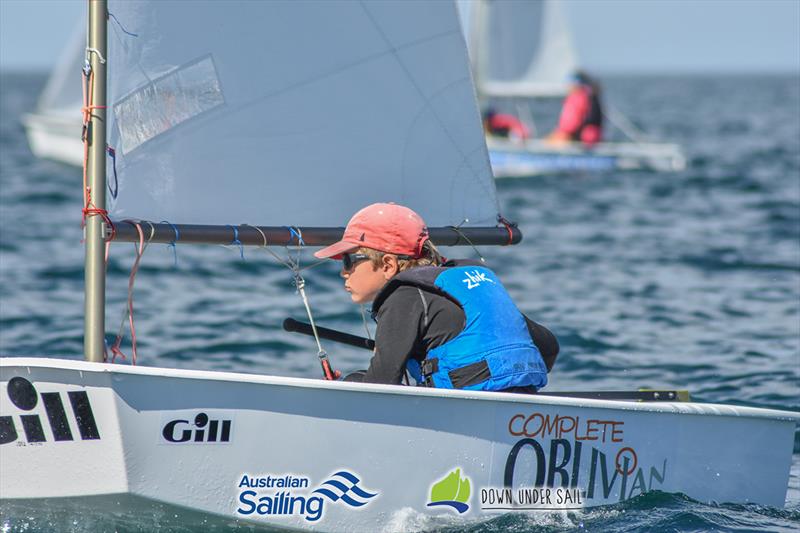 Ian Irwin racing in the Optimist fleet last year - South Australian Youth Championships photo copyright Harry Fisher taken at Adelaide Sailing Club and featuring the Optimist class
