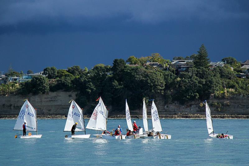 The Australian team congregate - 2019 Toyota NZ Optimist Nationals Day 5, April 2019 - Murrays Bay SC photo copyright Richard Gladwell taken at Murrays Bay Sailing Club and featuring the Optimist class