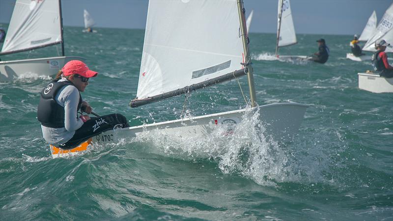 Amelia Angus - Kohimaramara YC - Top Female - Day 6 - 2019 Toyota New Zealand Optimist National Championships, Murrays Bay, April 2019 photo copyright Richard Gladwell taken at Murrays Bay Sailing Club and featuring the Optimist class