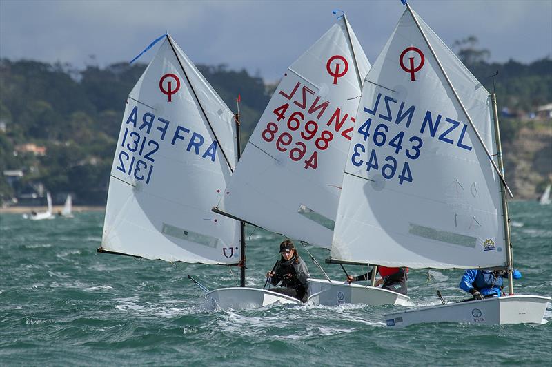 Silver fleet - downwind leg- Day 6 - 2019 Toyota New Zealand Optimist National Championships, Murrays Bay, April 2019 - photo © Richard Gladwell