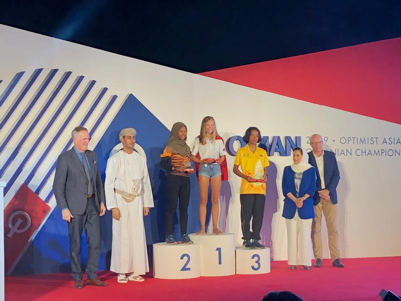 IODA Asian & Oceanian Champs 2019. Jiulia Jacobsen (HKG) on the top step for the Girls' division  photo copyright IODA Media taken at  and featuring the Optimist class