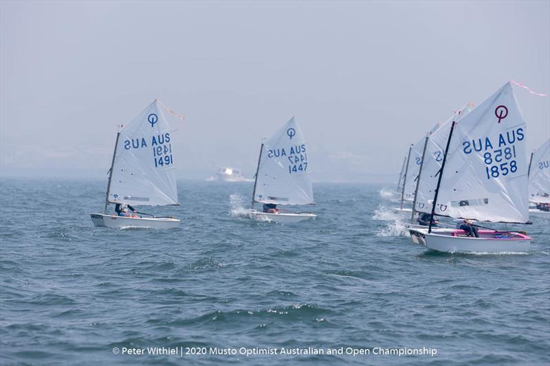 The smoke haze over Melbourne created low visibility for sailors - 2020 Musto Optimist Australian and Open Championship photo copyright Peter Withiel taken at Royal Yacht Club of Victoria and featuring the Optimist class