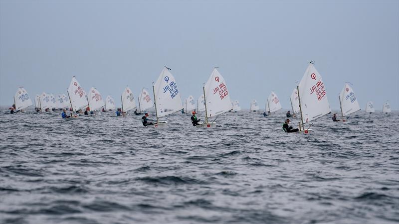 The Eighty Boat Optimist Fleet sailing in the AIB Irish Optimist National Championships hosted by the Royal Cork Yacht Club photo copyright Bob Bateman taken at Royal Cork Yacht Club and featuring the Optimist class