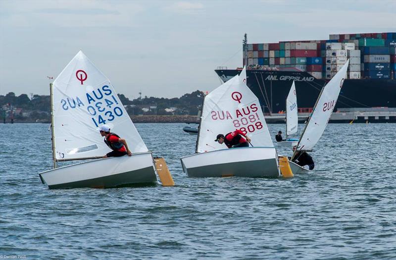 Dmitry Sorokin and Ben Crafoord enter a tacking duel - Victorian Optimist States 2021 photo copyright Damian Paull taken at Royal Yacht Club of Victoria and featuring the Optimist class